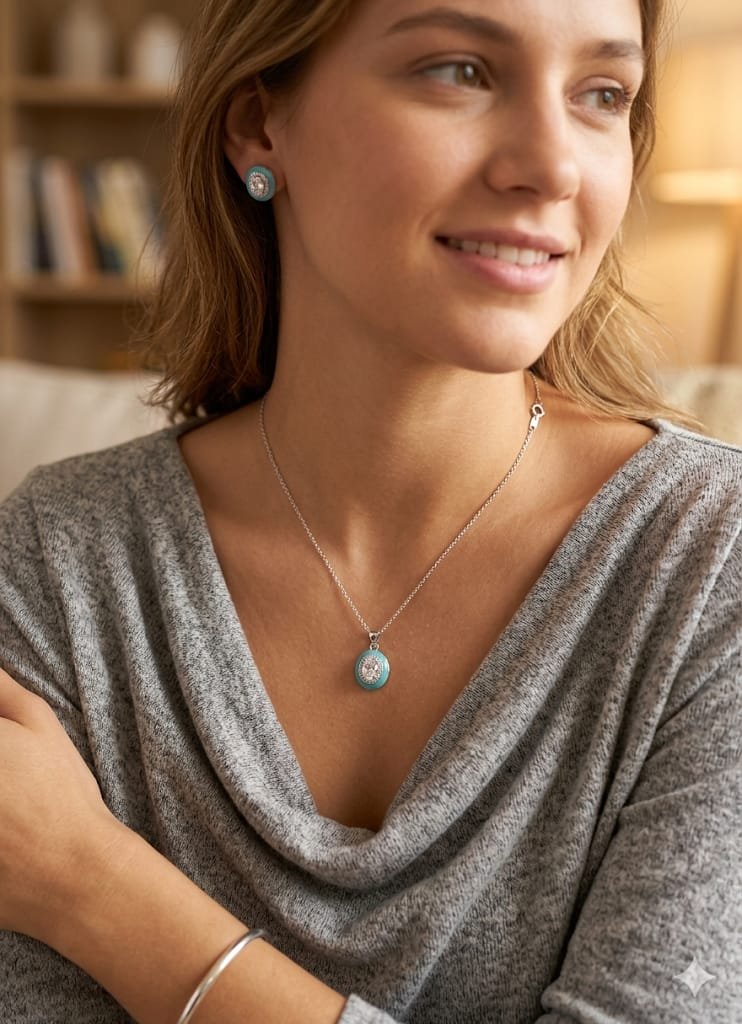 NIA Sky Blue Enamel Pendant Set