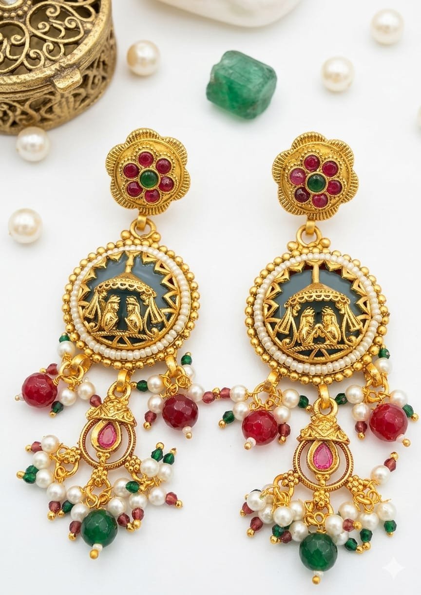 Heritage Motif Long Earrings