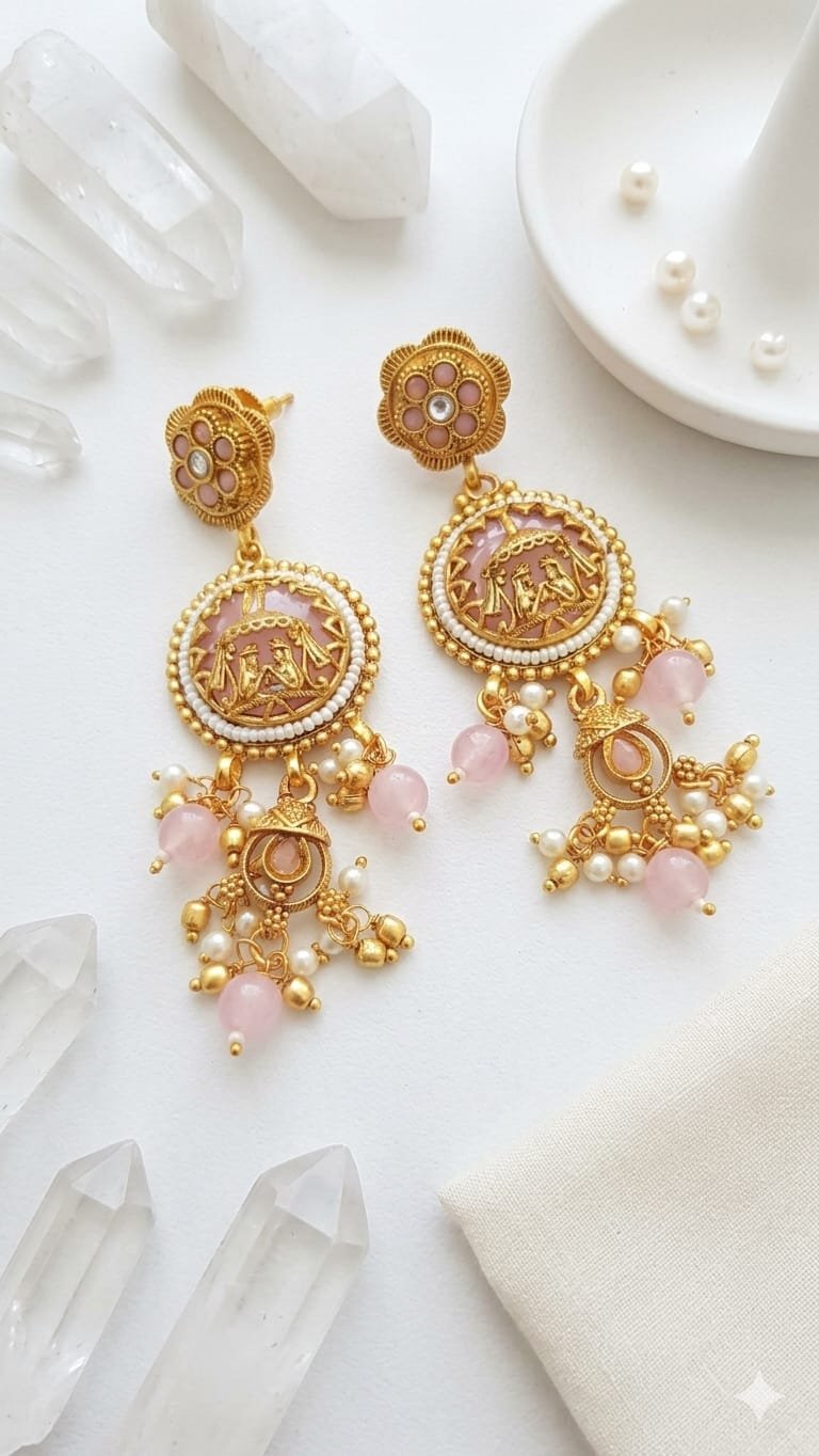 Heritage long Earring With Light Pink Earrings