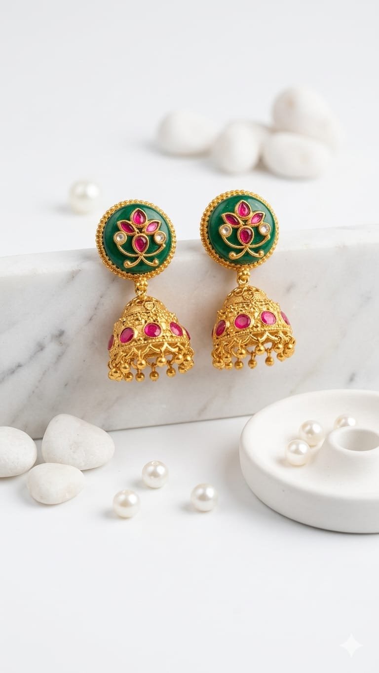 Jumkha Emrald Stone Earrings