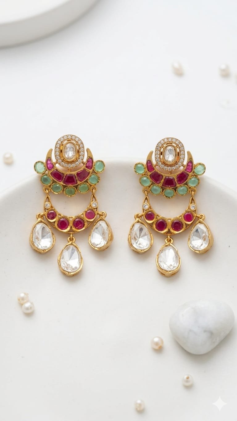 Mossionite Stone With Ruby Stone Earrings