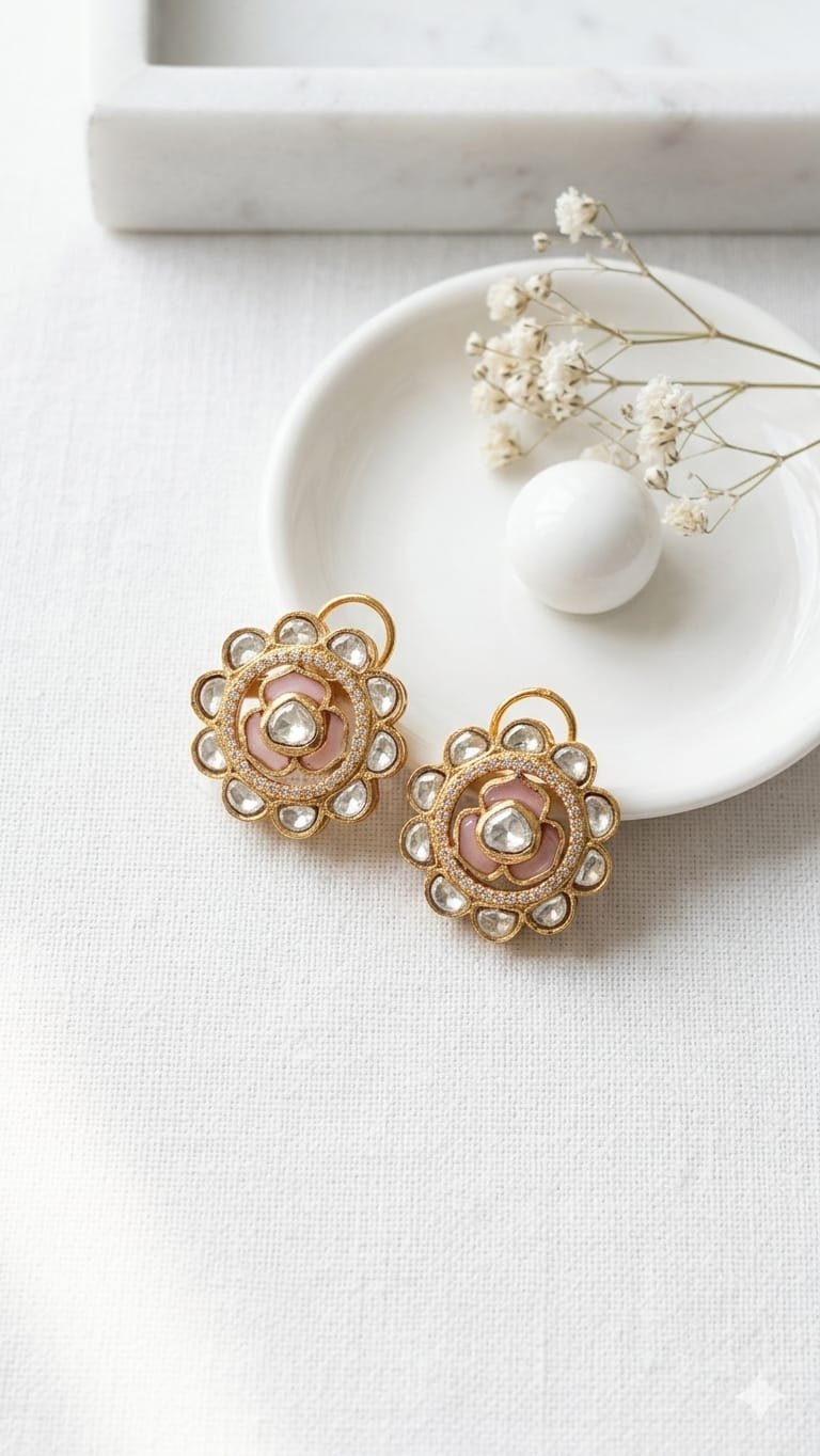 Mossionite Stone Pink Earrings