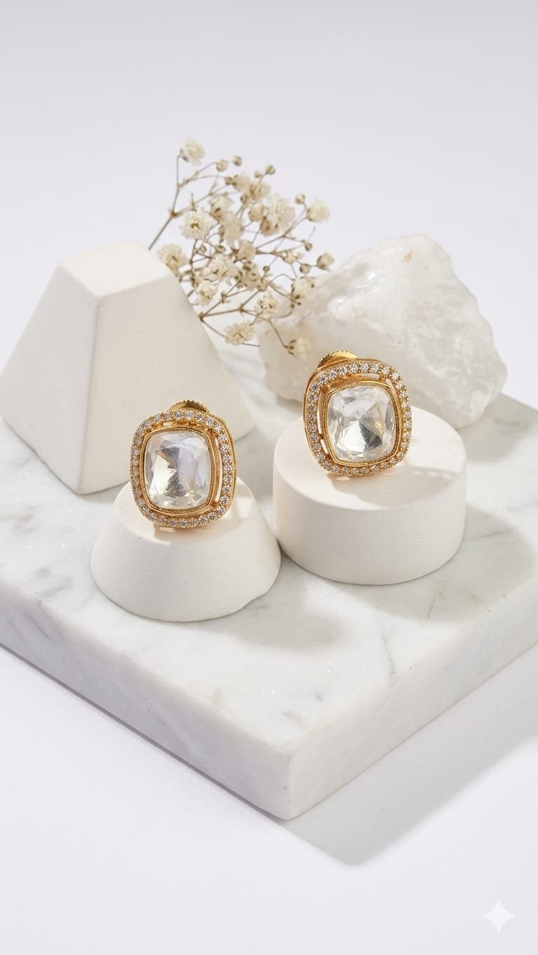 Mossionite Stone Squire Earrings