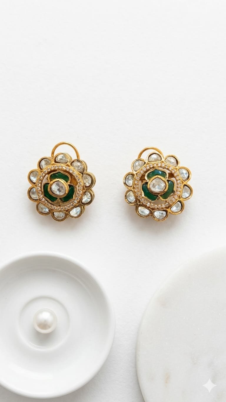 Mossionite Stone  With Emerald Earrings