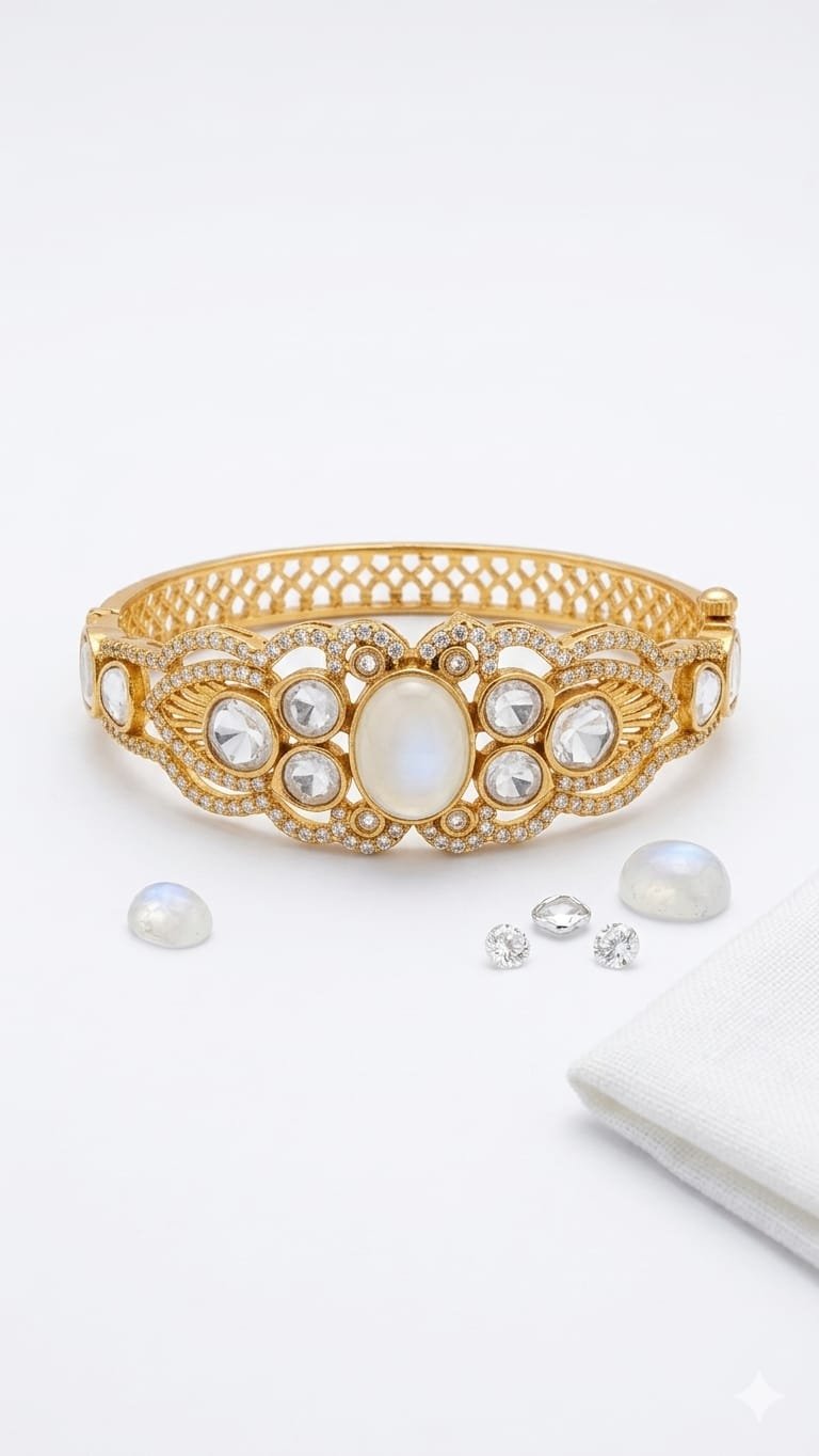 Rainbow Moonstones With polki Bracelets