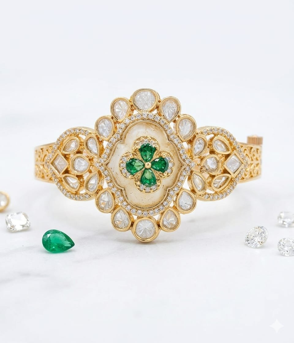 Emerald and polki kundan bracelet