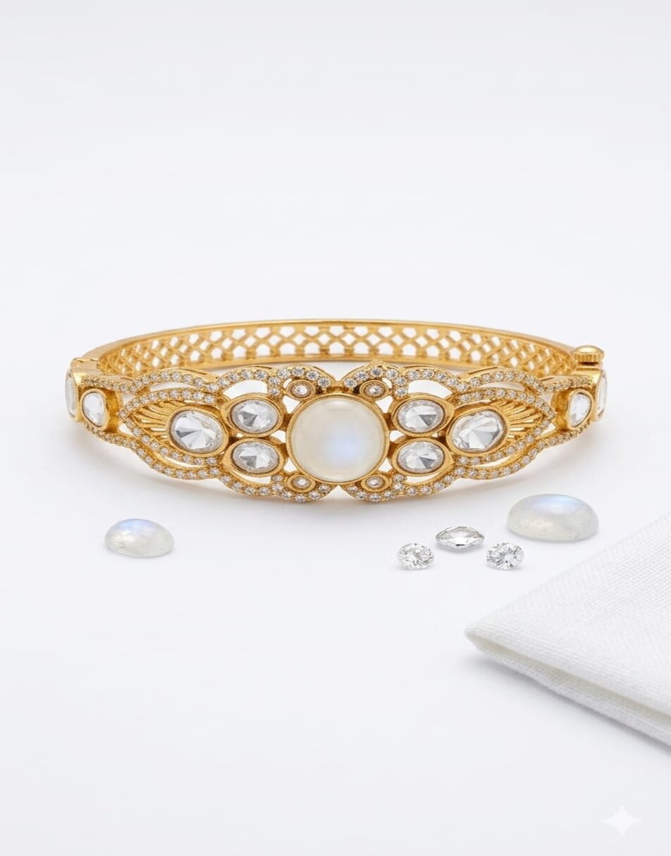 Rainbow Moonstones With polki Bracelets