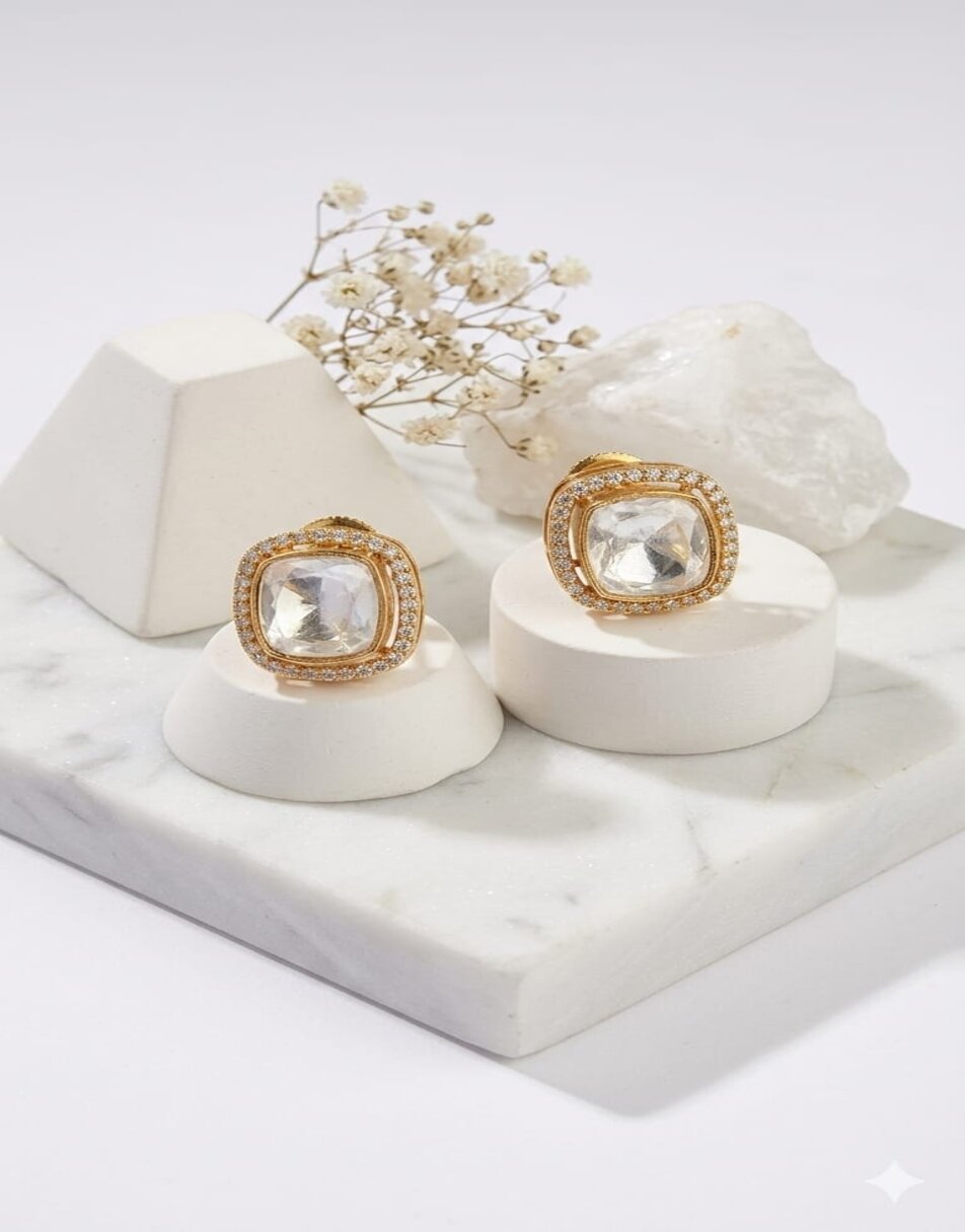 Mossionite Stone Squire Earrings