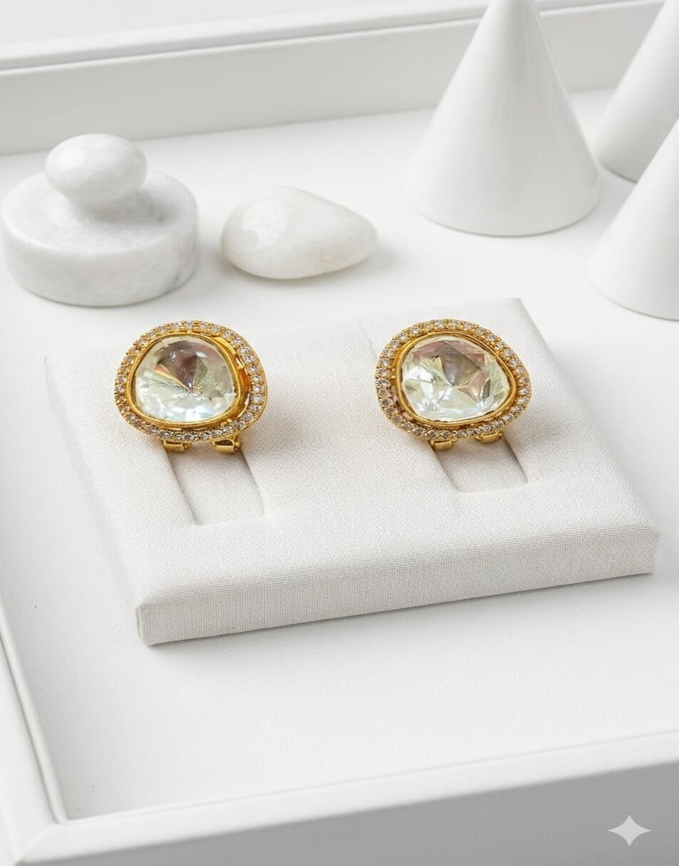 Mossionite Stone oval Earrings