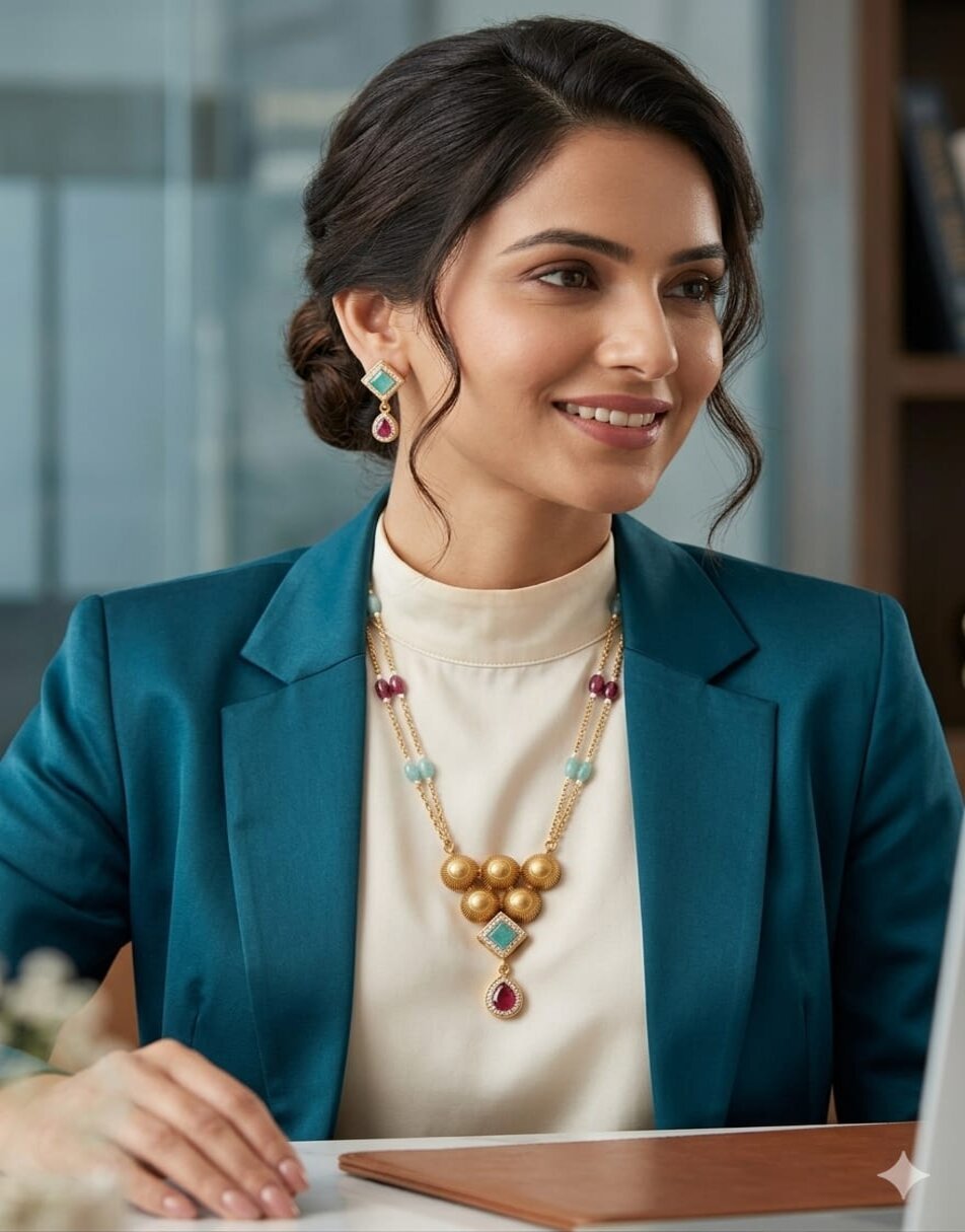 Sanskriti pretty pink droplet Pendant Set