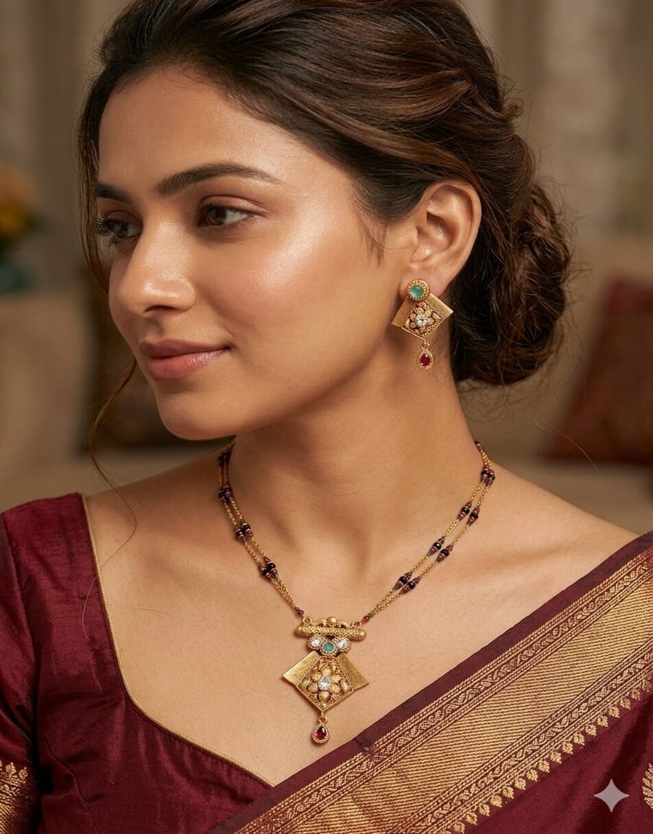 Sanskriti pretty pink droplet With Black Pearl Pendant Set