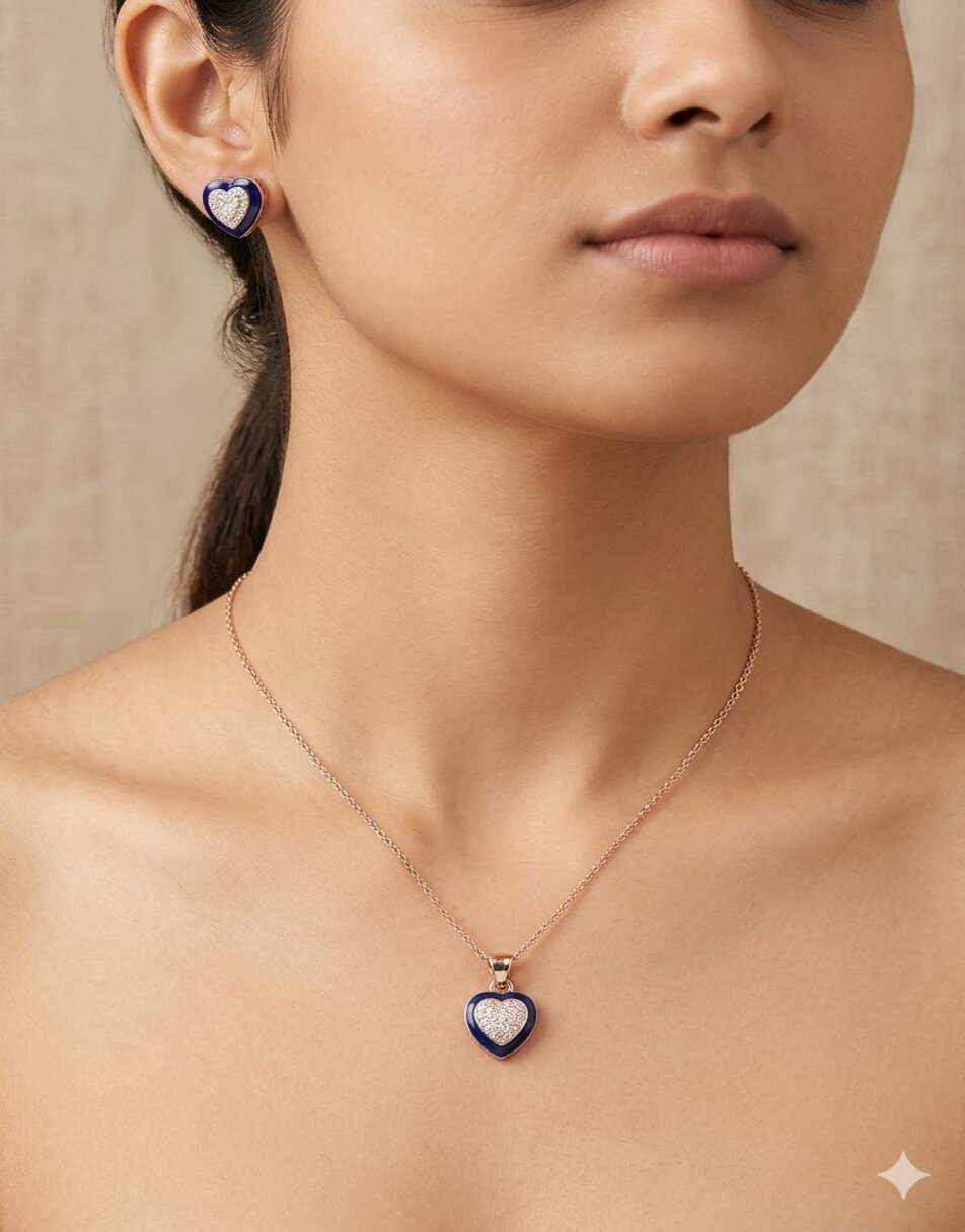 NIA blue Enamel Pendant Set