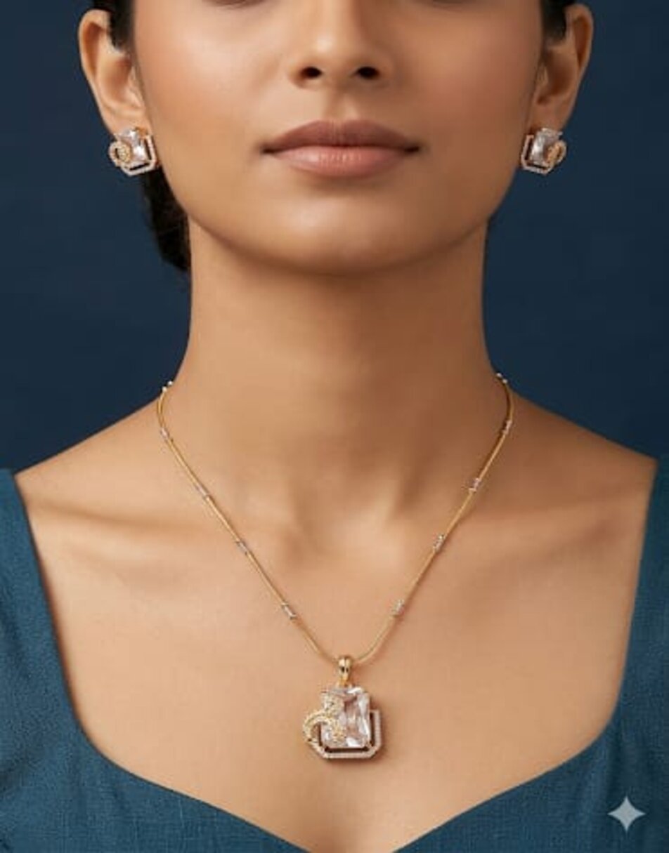 CZ Squer Gold plated Pendant Set