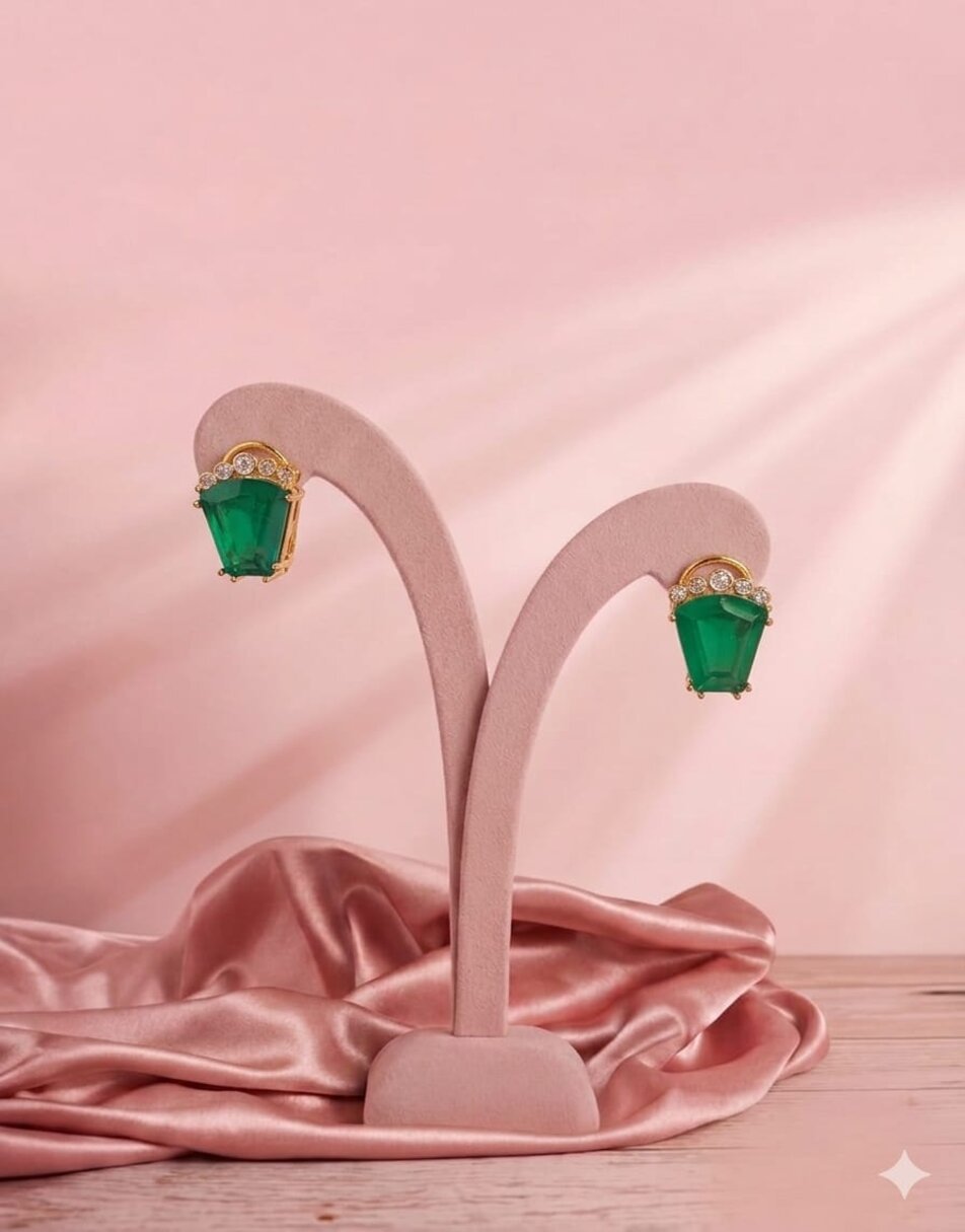 Green Emerald Stud Earrings