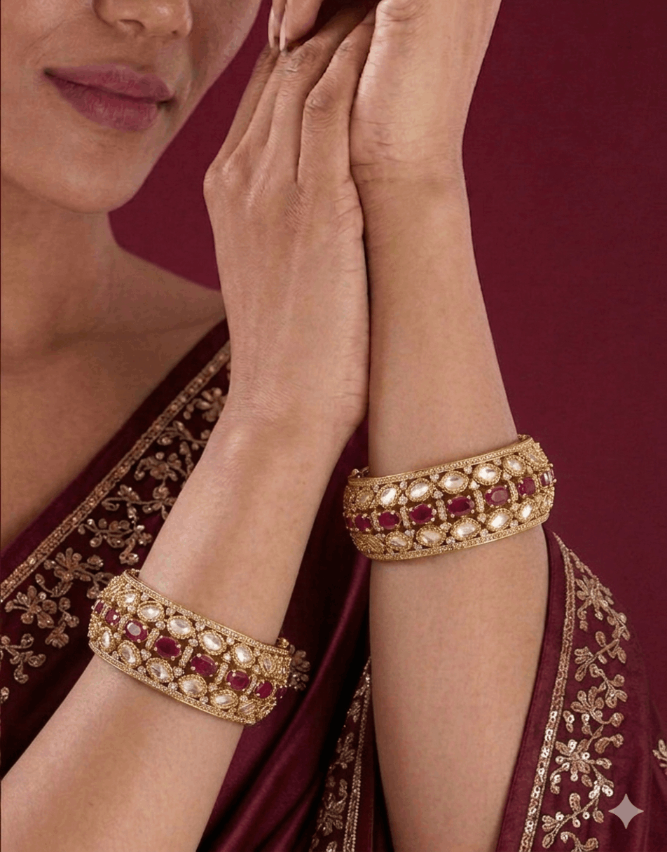 Mossionite With Ruby Stone Bangles