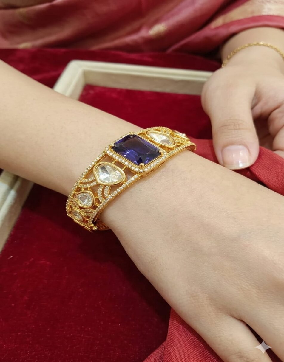Gold-Plated Kundan With violet stone bracelet
