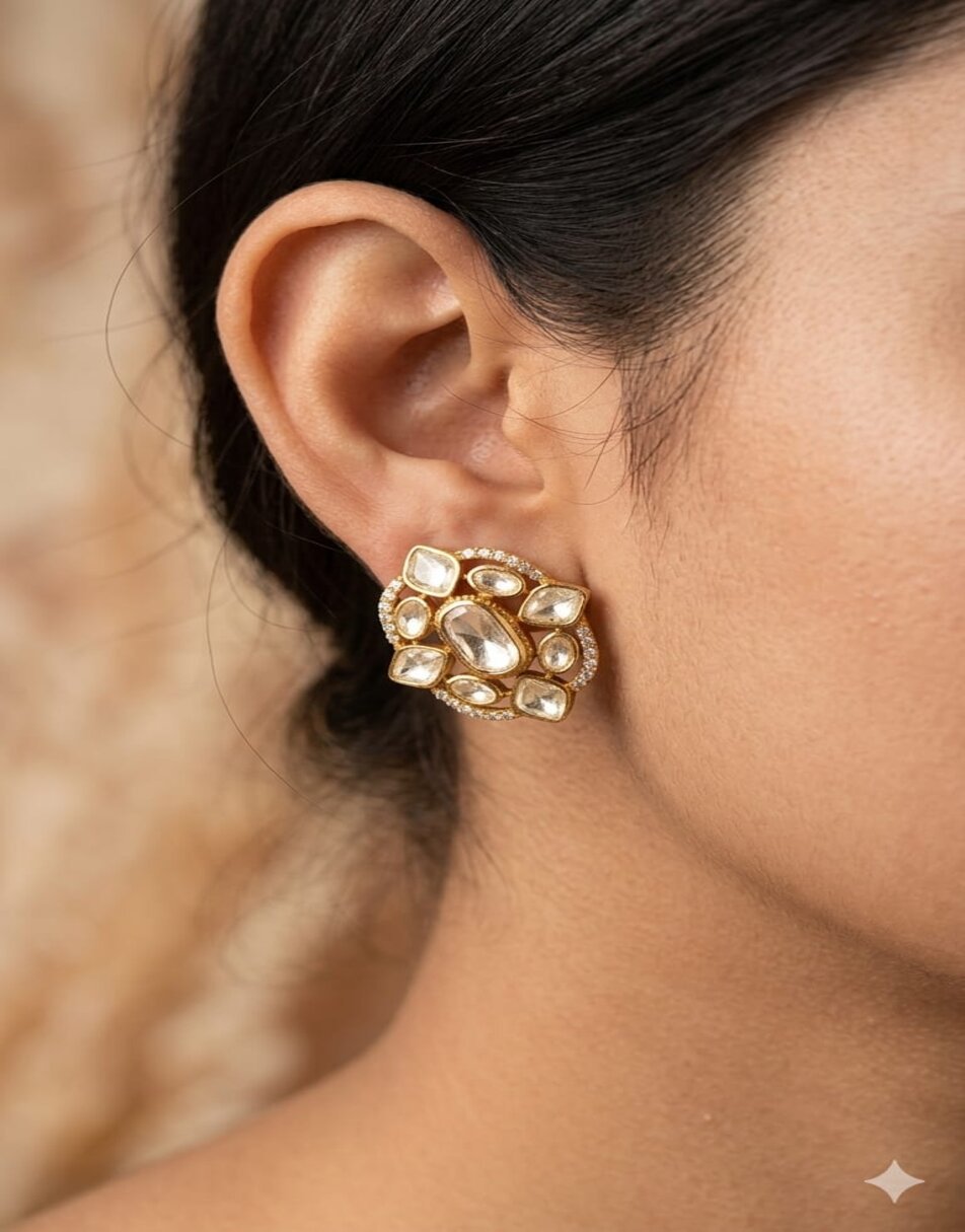 Mossionite Stone Floral Earrings