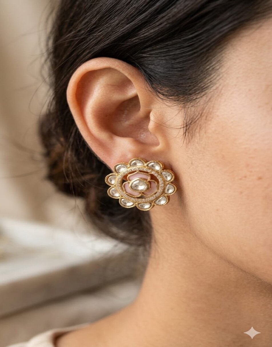 Mossionite Stone Pink Earrings