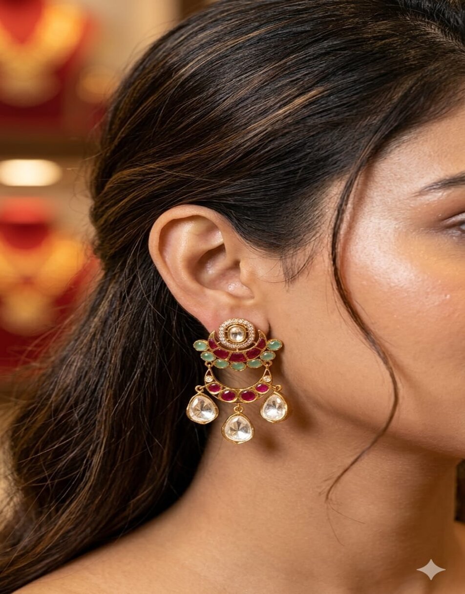 Mossionite Stone With Ruby Stone Earrings