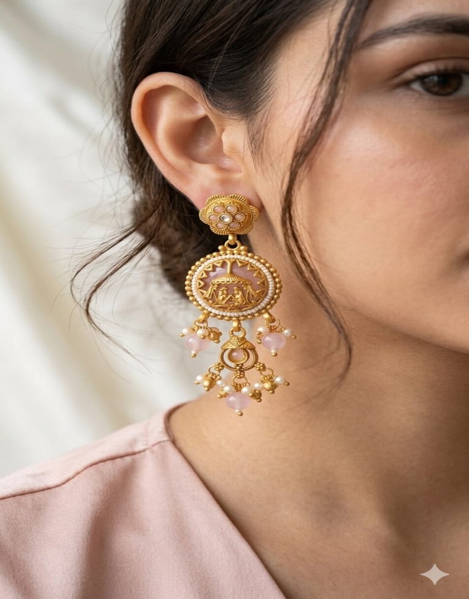 Heritage long Earring With Light Pink Earrings