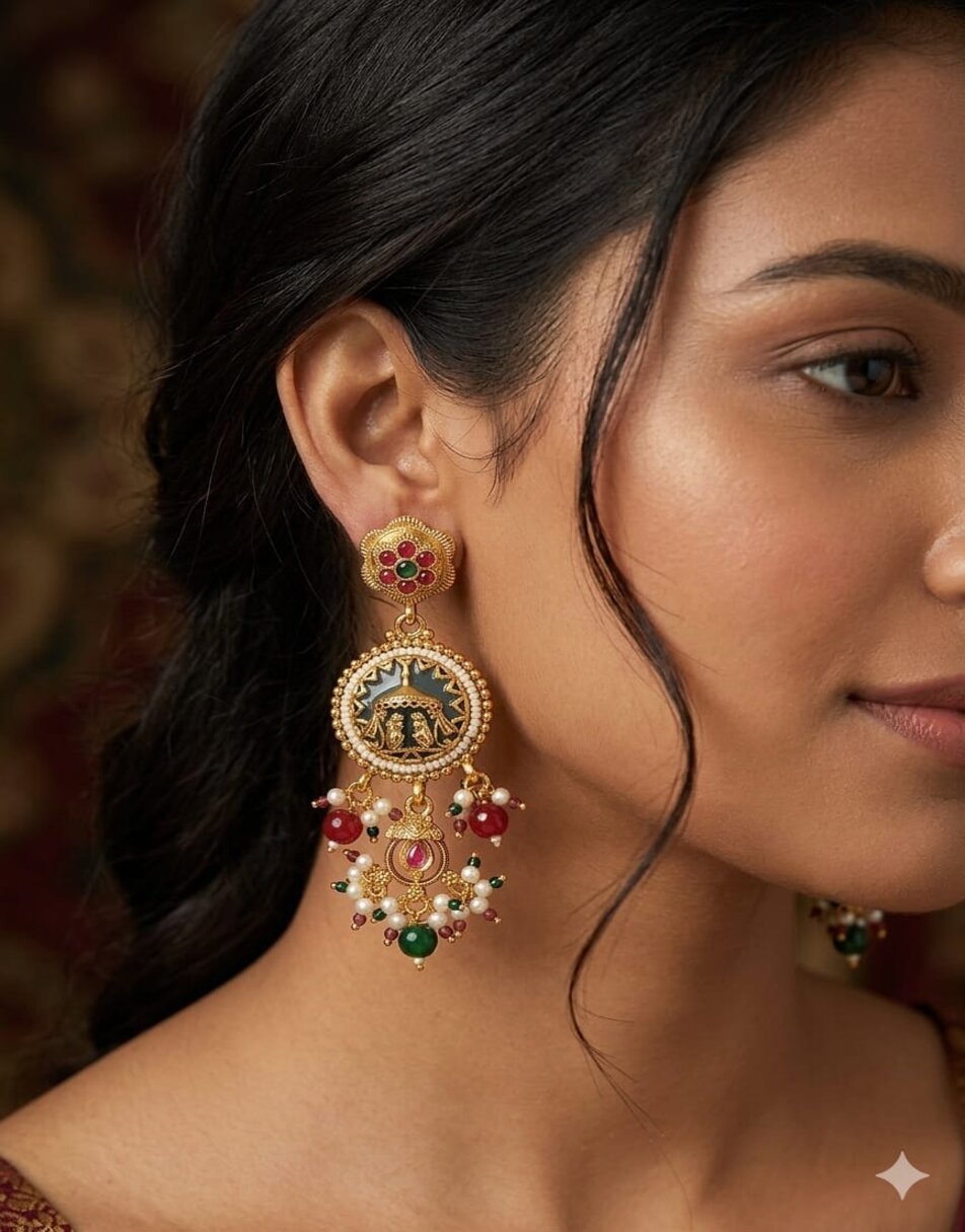 Heritage Motif Long Earrings