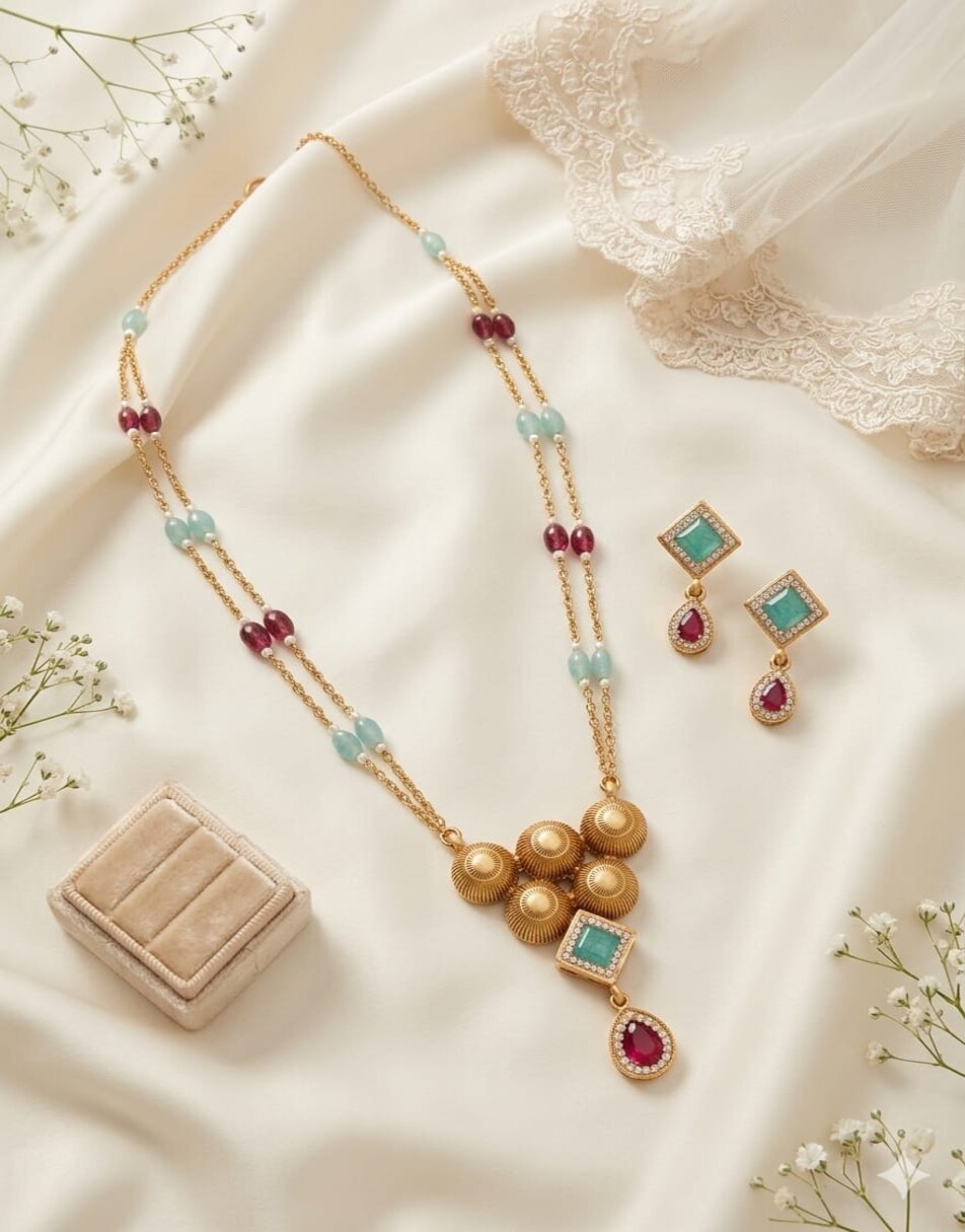 Sanskriti pretty pink droplet Pendant Set