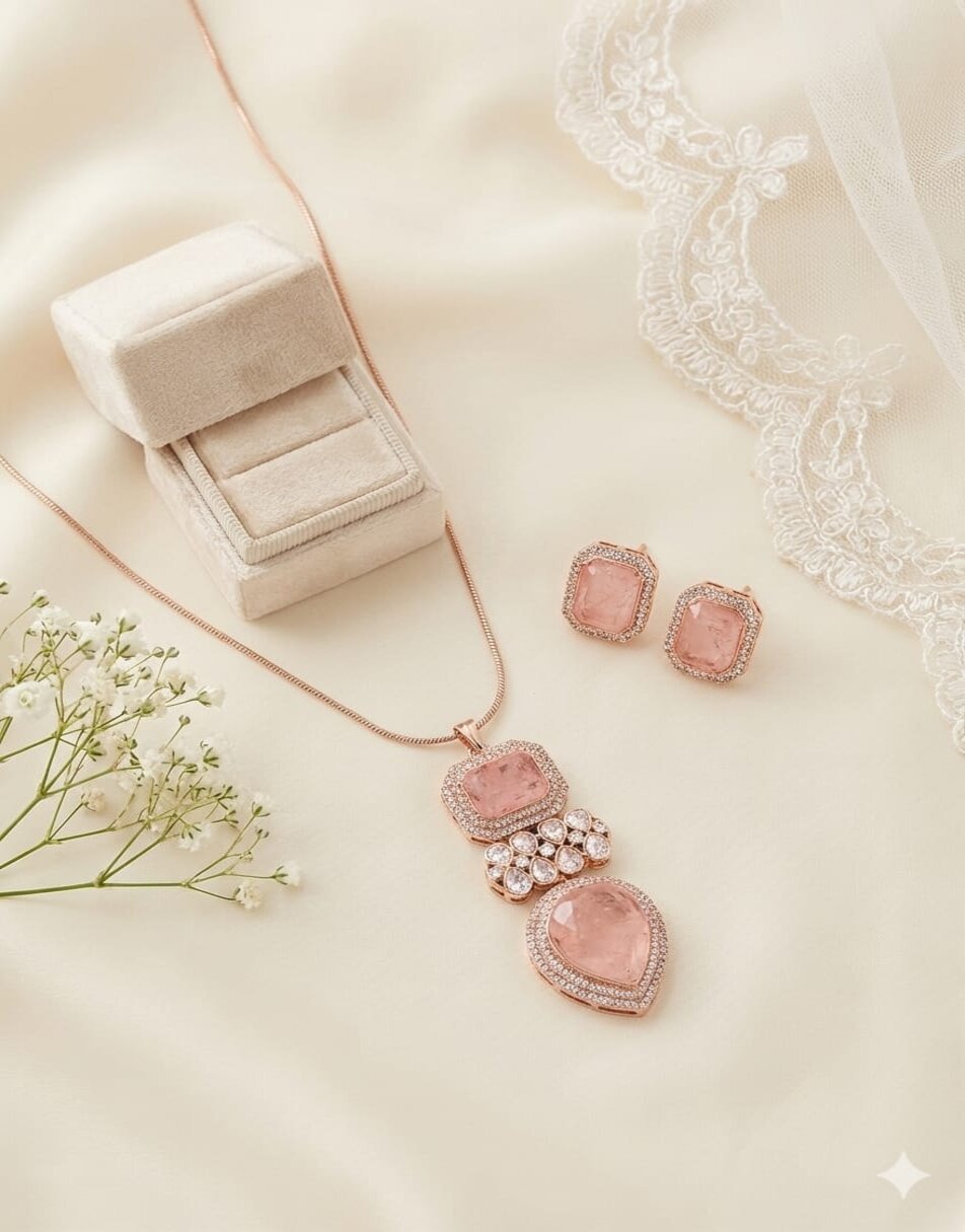Pendent Set With Morganite Stone
