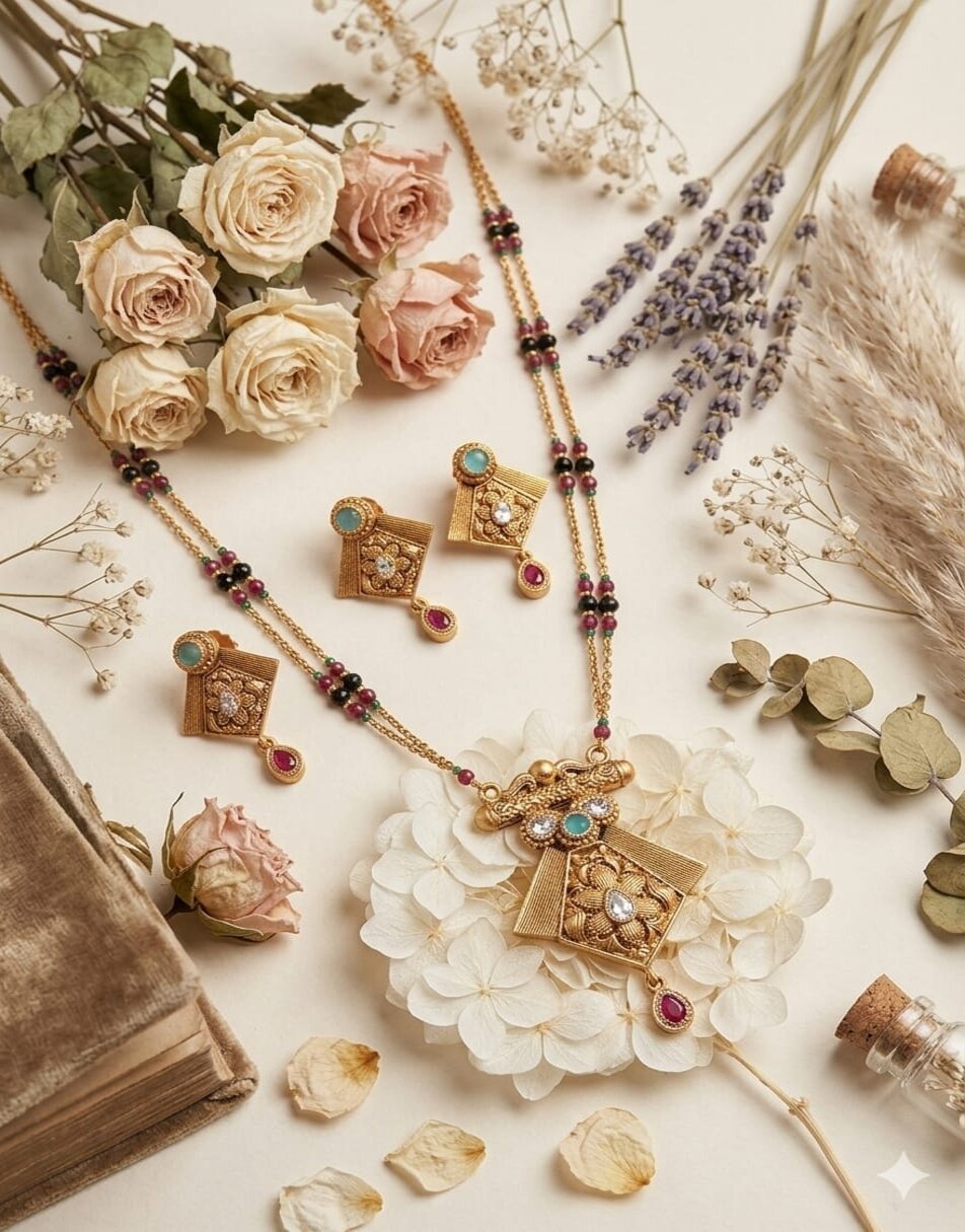 Sanskriti pretty pink droplet With Black Pearl Pendant Set