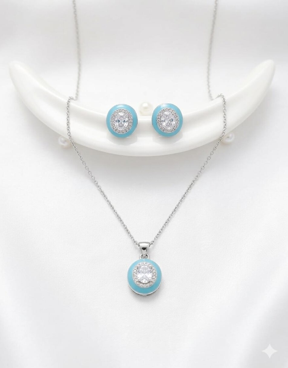 NIA Sky Blue Enamel Pendant Set