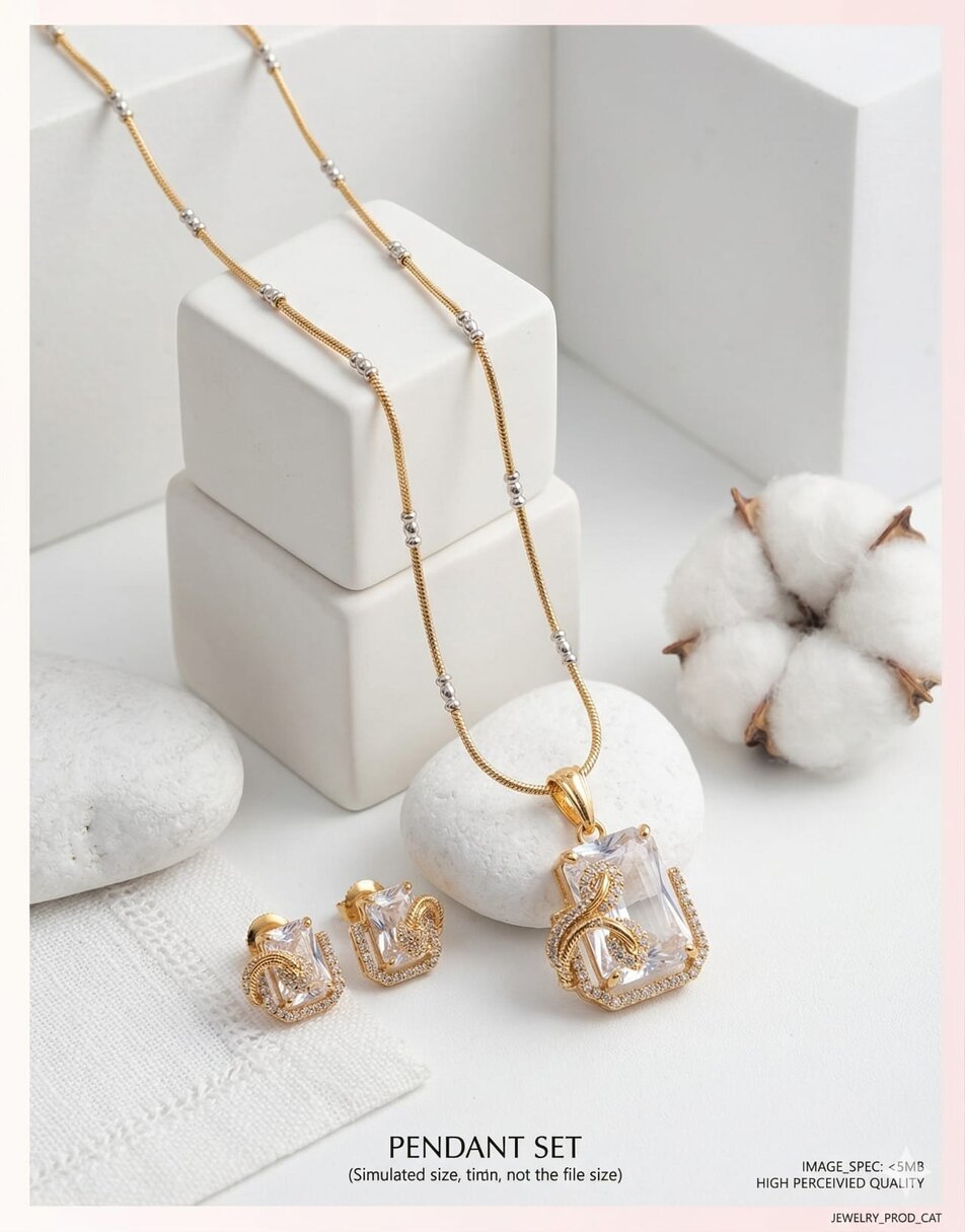 CZ Squer Gold plated Pendant Set
